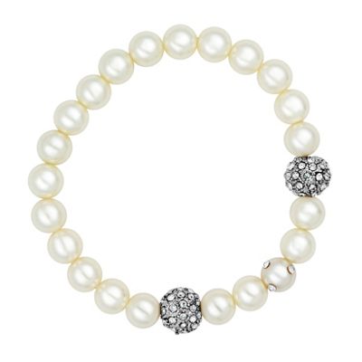 Cream pearl and crystal ball stretch bracelet